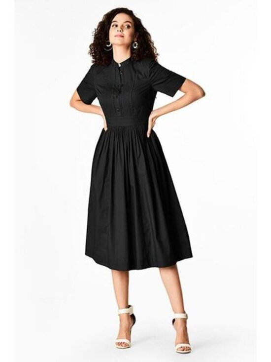 eshakti Dresses & Skirts - eshakti Black Pintuck Pleat Bib-Front Poplin Dress